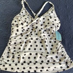 Yonique Tummy Control Polka Dot Tankini Top Sz L